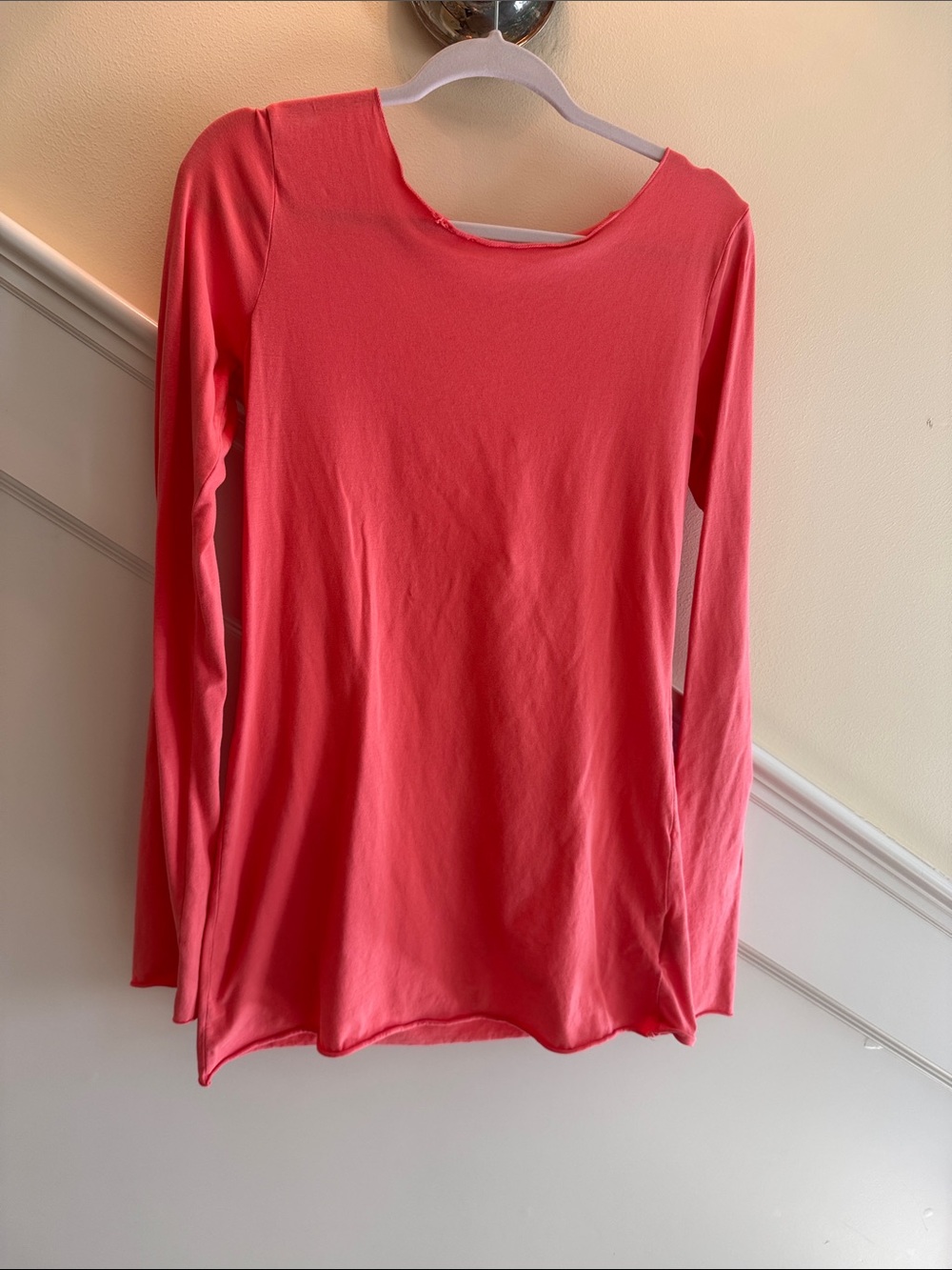 Hard Tail Coral Pink Long Sleeve, Extra Long Scoop Neck Top